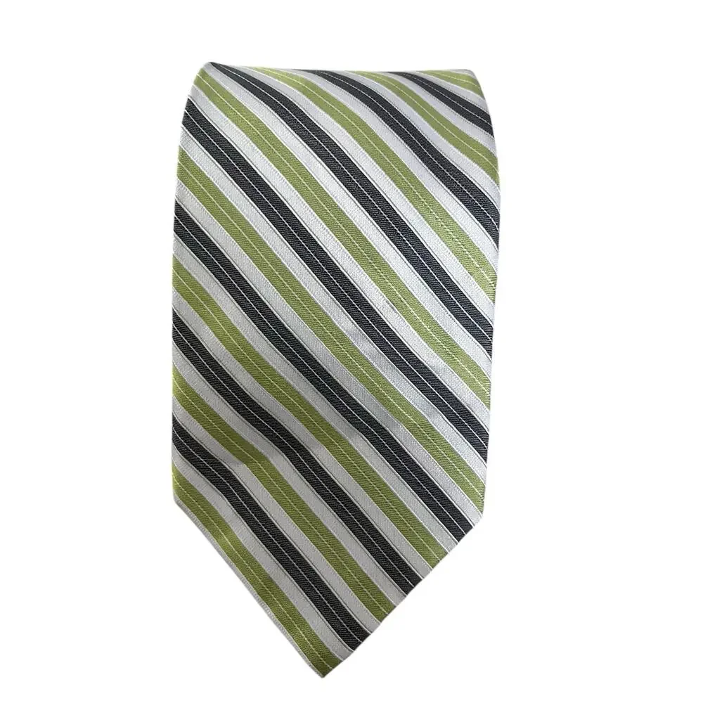 Calvin Klein Men’s Tie lime, green, gray, striped designer 100% Silk